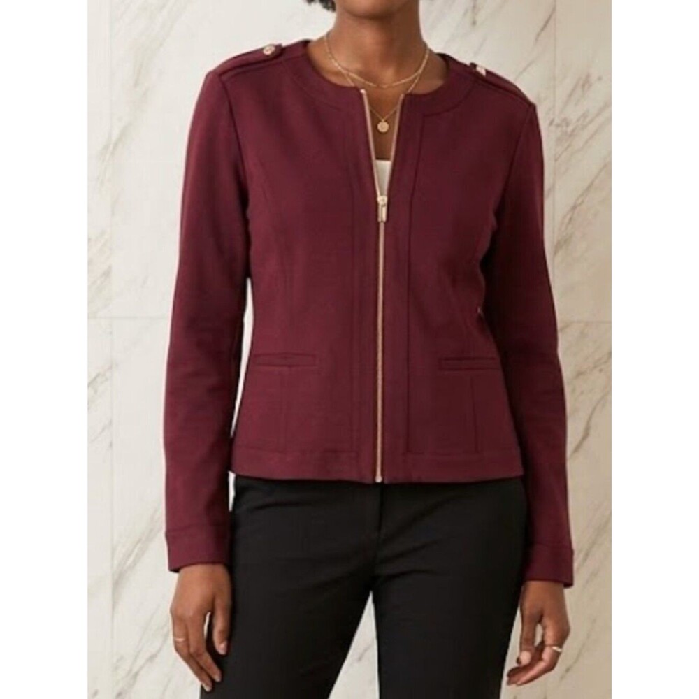 Marc New York Andrew Marc Ponte Moto Burgundy Zip Jacket Womens Size XL